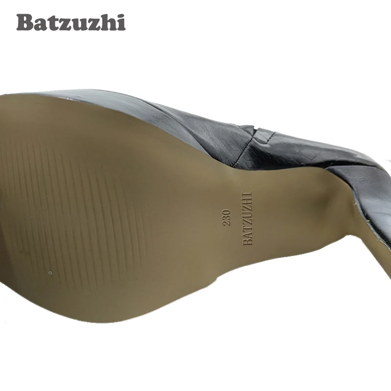 Batzuzhi/Новый дизайн черные женские ботильоны с острым носком на молнии высоком