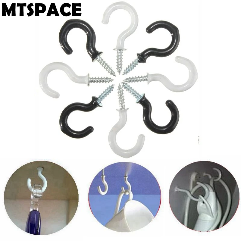 

MTSPACE 10pcs/Set 30mm Coated Plant Picture Hanger Plastic Cup Screw Hook Jewelry Holder Iron Hooks For Hanging Lights Curtains