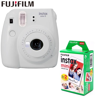 Smokey white Подлинная fuji пленка Instax Mini 9 мгновенная пленка камера+ 20 листов fuji пленки белый egde fuji фото камера всплывающий объектив Авто 5 цветов - Цвет: Smokey white