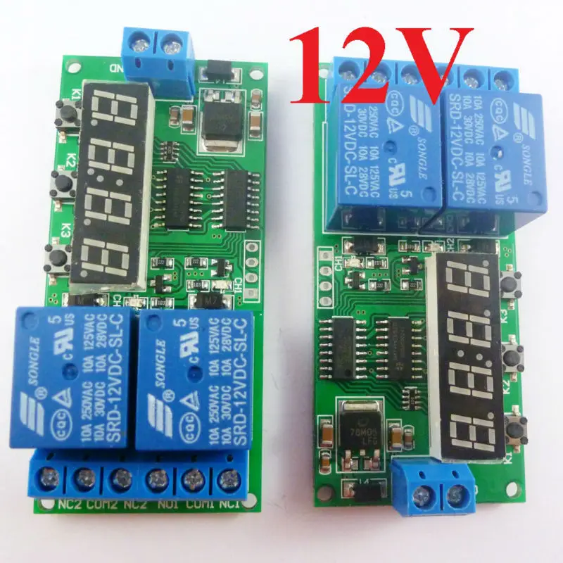 2 шт. DC 12V 2CH реле задержки цикл модуль переключения для таймера 1 9999s двигателя LED
