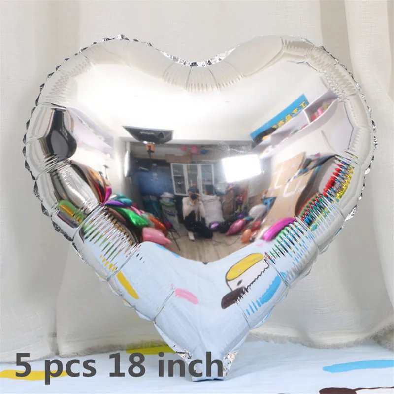 5pcs 18inch golden silver Heart Balloons confetti balloons 18inch foil stars balloons Metallic Wedding Birthday Party Decor - Цвет: Silver