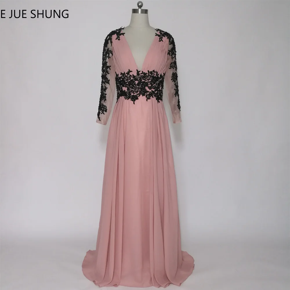 E JUE SHUNG Dusty/розовые черные длинные вечерние платья с кружевной аппликацией и