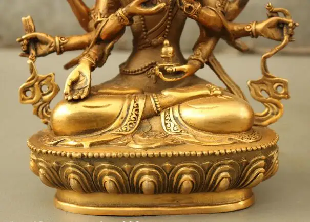 S02000 9 &quotТибет Старая Бронза свинка 3 головы 8 Arms Namgyalma &amp Ushnishavijaya статуя Будды (B0328) -