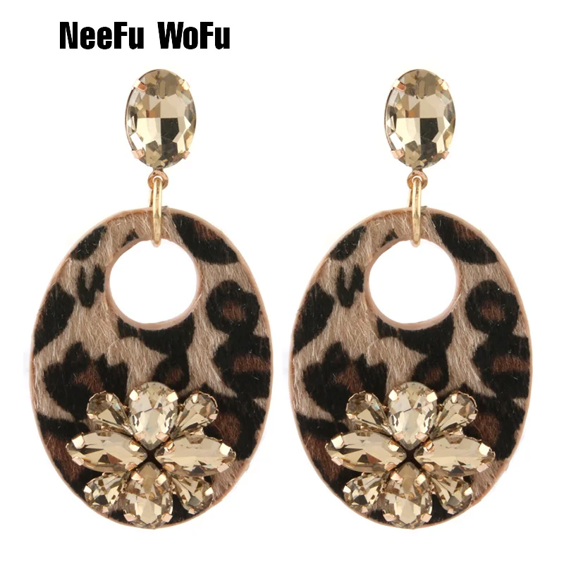 NeeFu WoFu кожаные серьги стеклянные с тигром большие длинные из сплава женские