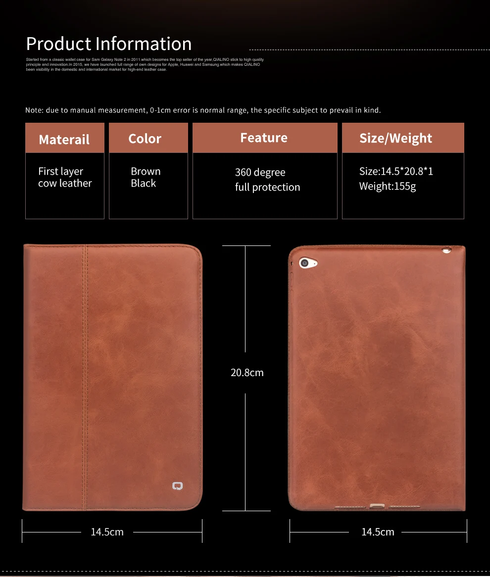 Qialino Роскошные Пояса из натуральной кожи чехол для iPad mini4 Смарт Стенд Флип стентов автоматический черный Wake Up& Sleep Функция Планшеты крышка