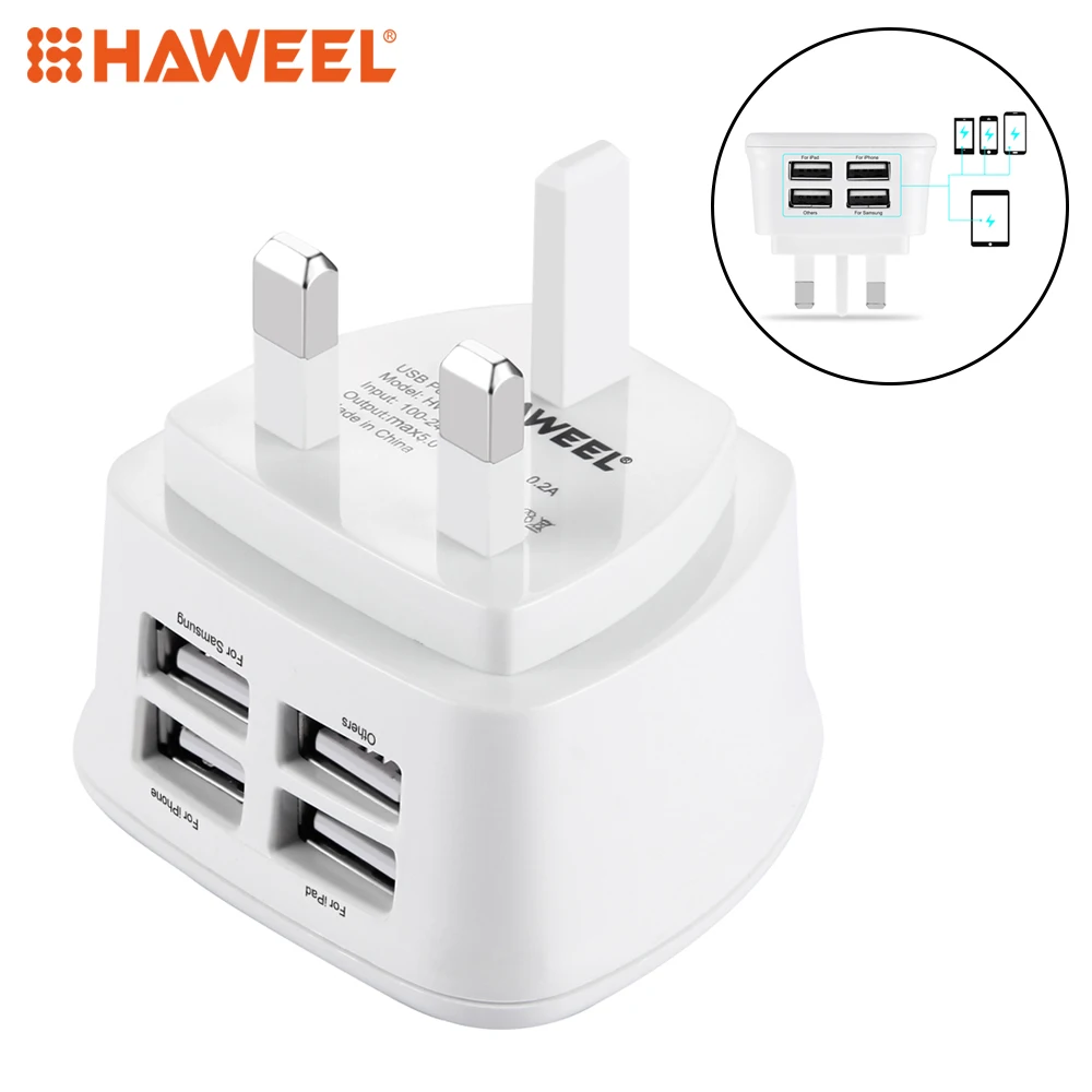 [Сертификат BS] штепсельная вилка HAWEEL UK 4 usb порта макс. 3 1 А зарядное устройство