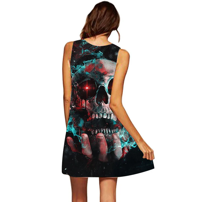 Женское платье без рукавов с черепом летнее пляжное Vestidos De Festa Повседневное Robe Femme