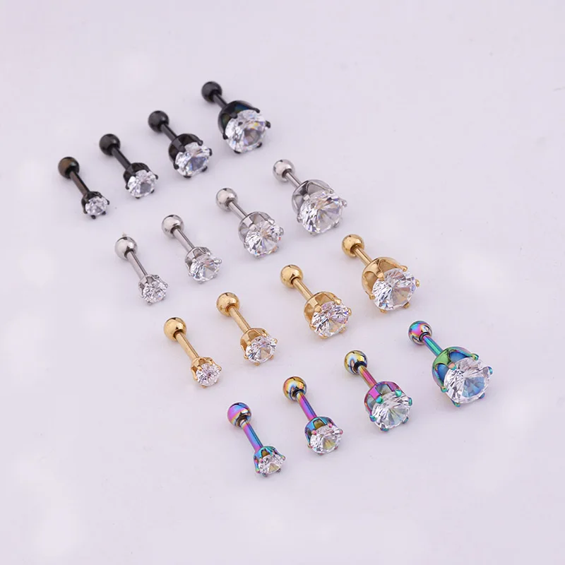 Sellsets 3/4/5/6mm круглые Cz козелка вперед спирали пирсинга хрящей серьги 316L Нержавеющая сталь ювелирные изделия пирсинг уха