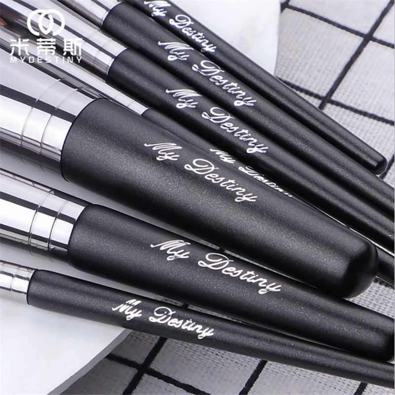 Black 7Pcs Makeup Brushes Set High Quality Goat Hair Soft Powder Blush Blending Eye Shadow Professional Cosmetic Brush with Bag | Красота и