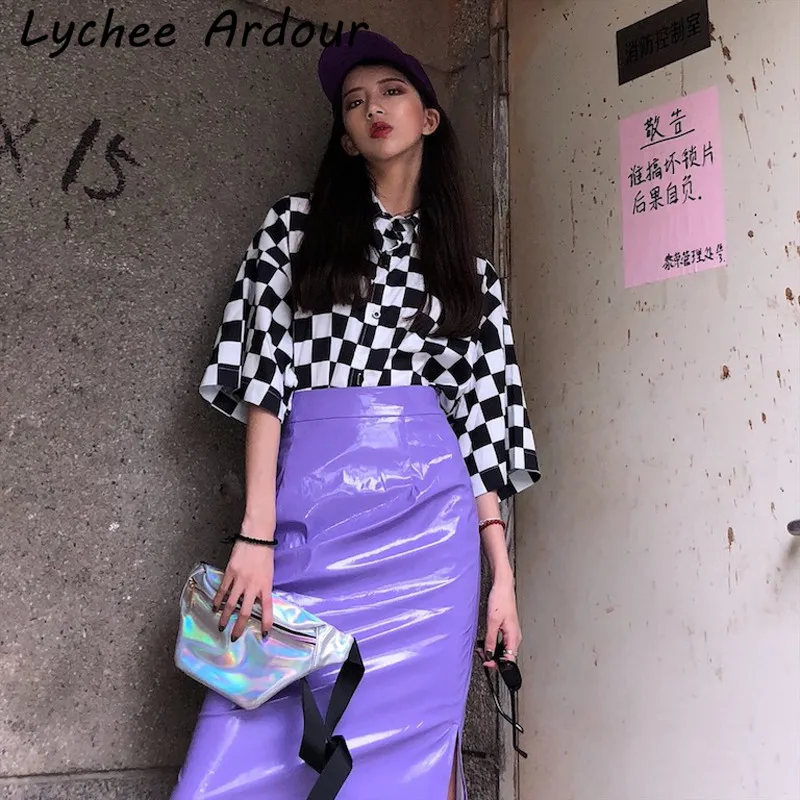 Lychee Ardour PU юбка с Боковым Разрезом фиолетовый сплошной цвет женские длинные юбки