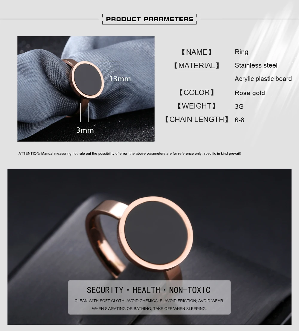 BOBOTUU Titanium Steel Chic Rings For Women Rose Gold Color Never Fade Black Acrylic Female Finger Wedding Bands Gift BR17041