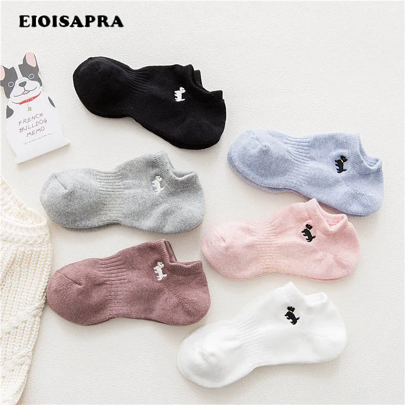 [EIOISAPRA] женские дышащие нескользящие носки с вышивкой для собак впитывающие пот