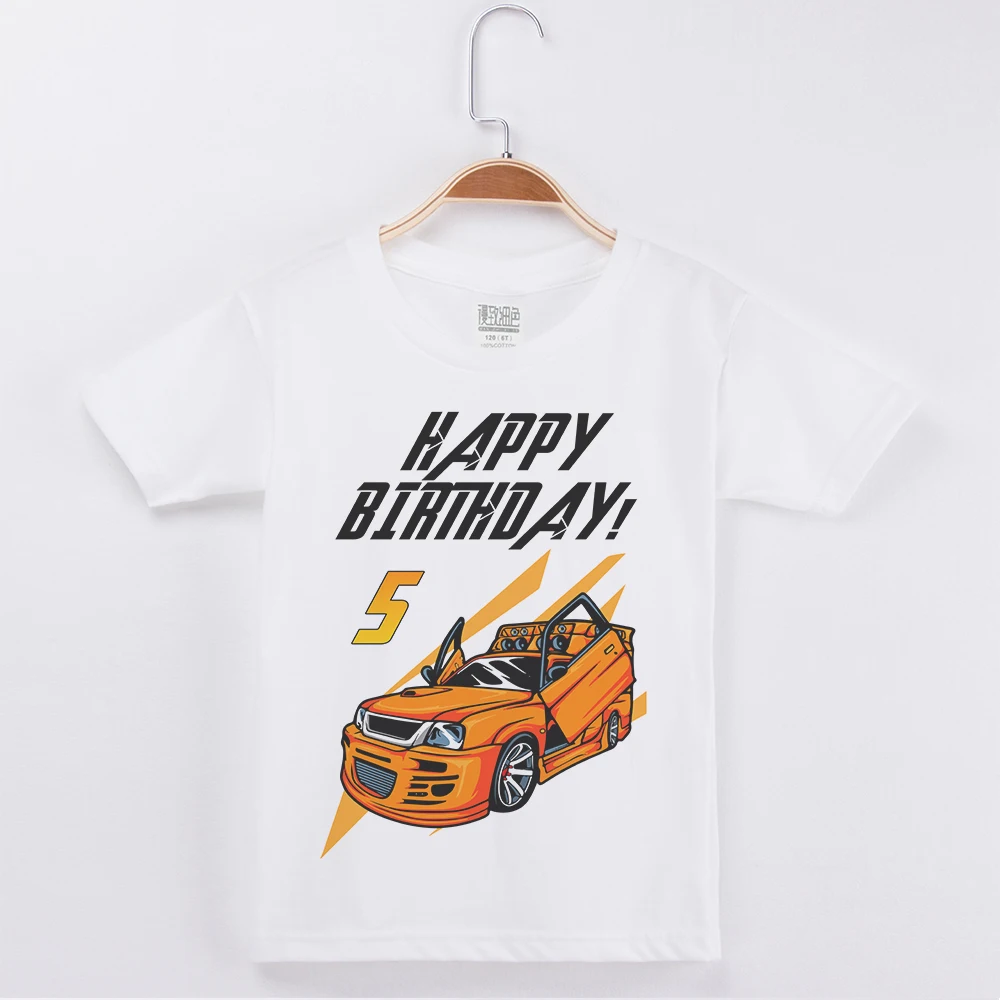 Новое поступление, модная одежда на день рождения для мальчиков, футболка с мультяшным принтом автомобиля для мальчиков, Детская Хлопковая ...