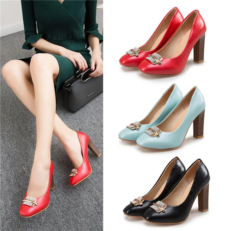 Женские туфли с круглым носком туфли-лодочки на высоком каблуке большой размер