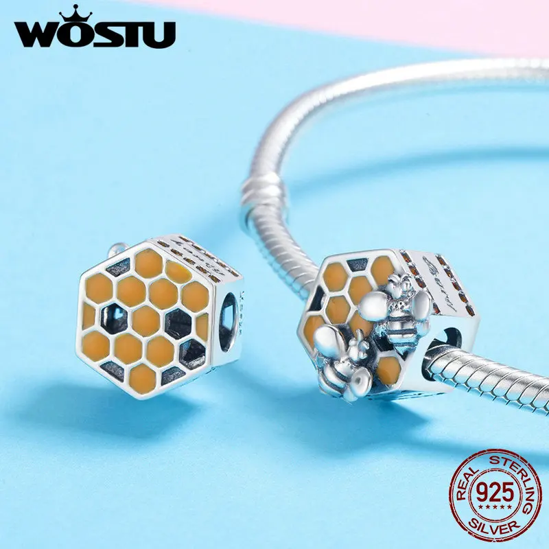WOSTU модный 925 пробы Серебряный медовый гребень медовая пчела Квадратные бусины для женщин браслет DIY Изготовление ювелирных изделий CQC500