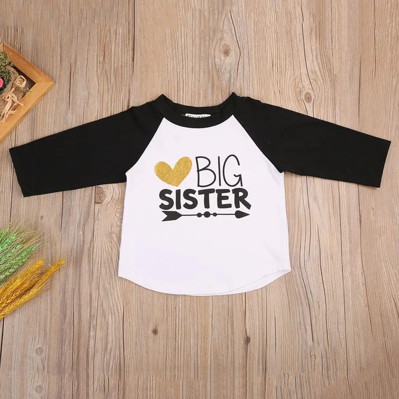 Летняя хлопковая футболка с длинными рукавами и надписью Big Sister для маленьких