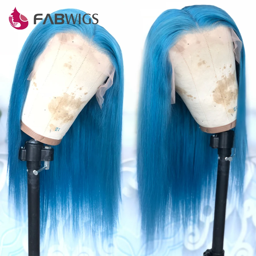 Fabwigs голубые парики из натуральных волос на кружеве, предварительно выщипанные прозрачные парики на кружеве, бразильские Реми кружевные парики небесно-голубого цвета