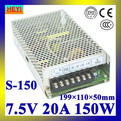 

Одиночный выходной импульсный источник питания 7,5 в 20A 100 ~ 120 В/200 ~ 240 В переменного тока Входной Светодиодный источник питания 150 Вт 7,5 в транс...