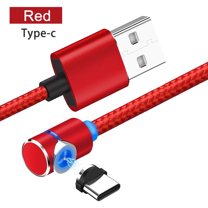 Type c-Red Магнитный кабель для мобильного телефона USB Micro type C Android кабель IOS Синхронизация данных нейлоновая оплетка светодиодный индикатор Магнитный кабель для зарядки 1 м - Цвет: Type c-Red