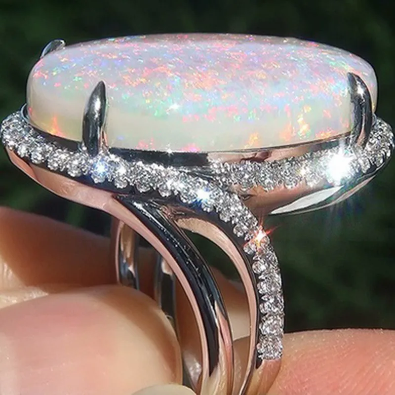 Modyle Elegant Fashion Whie Oval Female Opal Ring White Gold Filled Jewelry Vintage Party Engagement Wedding Rings For Women