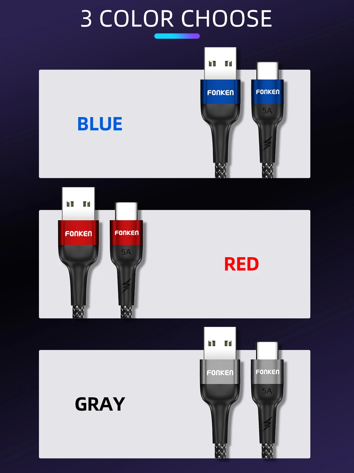 FONKEN 5A usb type-C кабель 40 Вт Супер зарядка USB C провод для HUAWEI P30 MATE 20 PRO быстрое зарядное устройство type-C 1 м 2 м кабели для телефонов Android