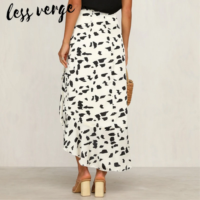 Lessverge/черная длинная юбка в горошек с оборками повседневная высокой талией