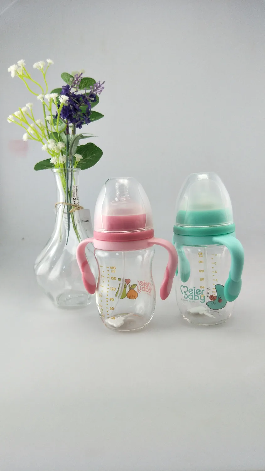 Meierbaby бутылка (M8222) Высокая боросиликатное стекло BPA бесплатно жидкий силиконовый