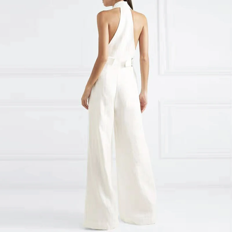 INDRESSME 2019 New Vestidos Women Sexy Deep V Halter Single Breasted Sleeveless Backless Party Summer Full Legs Jumpsuit | Женская
