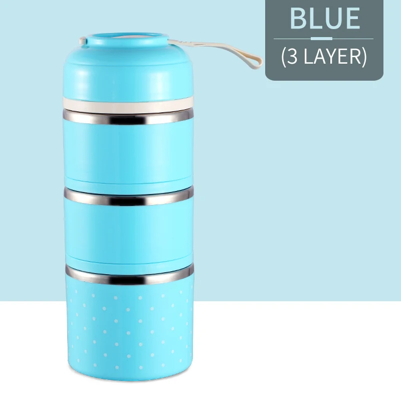 Blue 3 Layers Милый японский термальный Ланч-бокс герметичный из нержавеющей стали Bento box детский портативный контейнер для еды для пикника и школы Прямая поставка - Цвет: Blue 3 Layers