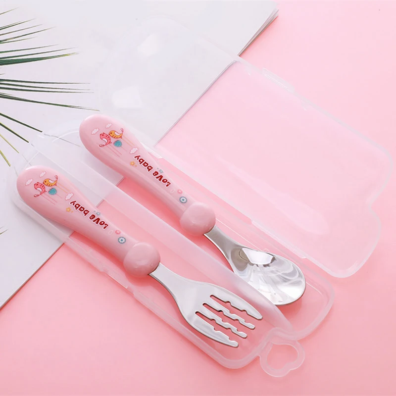 2Pcs Baby Tester Tableware Dessert Spoon For Children Feeding Spoon Fork Baby Gadgets Feeding Kid Children's Cutlery For Kids - Цвет: pink