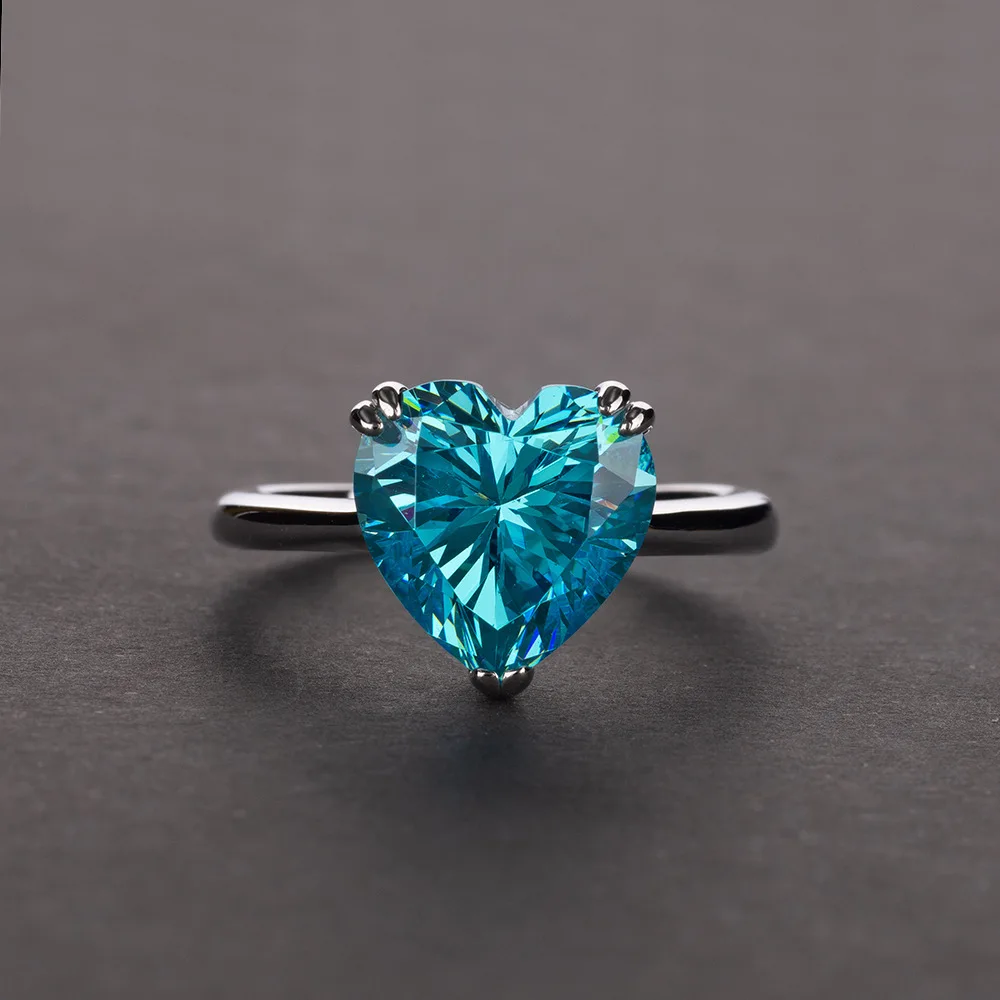 Blue Rainbamabom 925 пробы Серебряное сердце любовь создан муассанит драгоценный камень Обручальное кольцо бриллианты браслет ювелирные изделия - Цвет камня: Blue