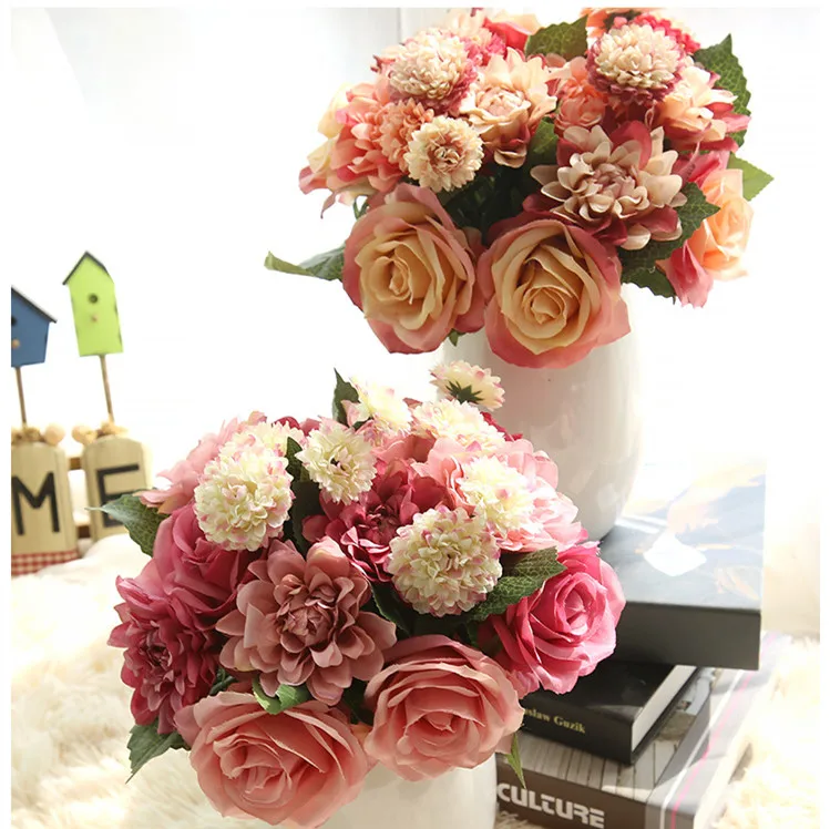 Silk Bride Bouquet Cream and baby Pink Roses Peonies Wildflowers Natural Vintage Artificial roses flowers | Дом и сад