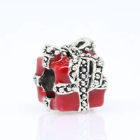 1pc christmas gift plata de ley red present big hole bead charms european style bracelet bead enm 473