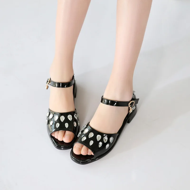 

Girls Sandal PU Fashion Kids Sandals Summer Children Rhinestone Princess Shoes New Girls Fish Mouth Sandals High Heel Shoes