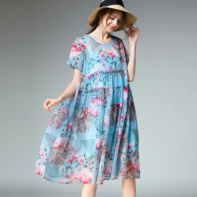 

Women's Dress Dress Floral Print Plus Size 2020 Short Sleeve Loose Casual Oversized Elegant Beach BohoParty Lady Dresses Female