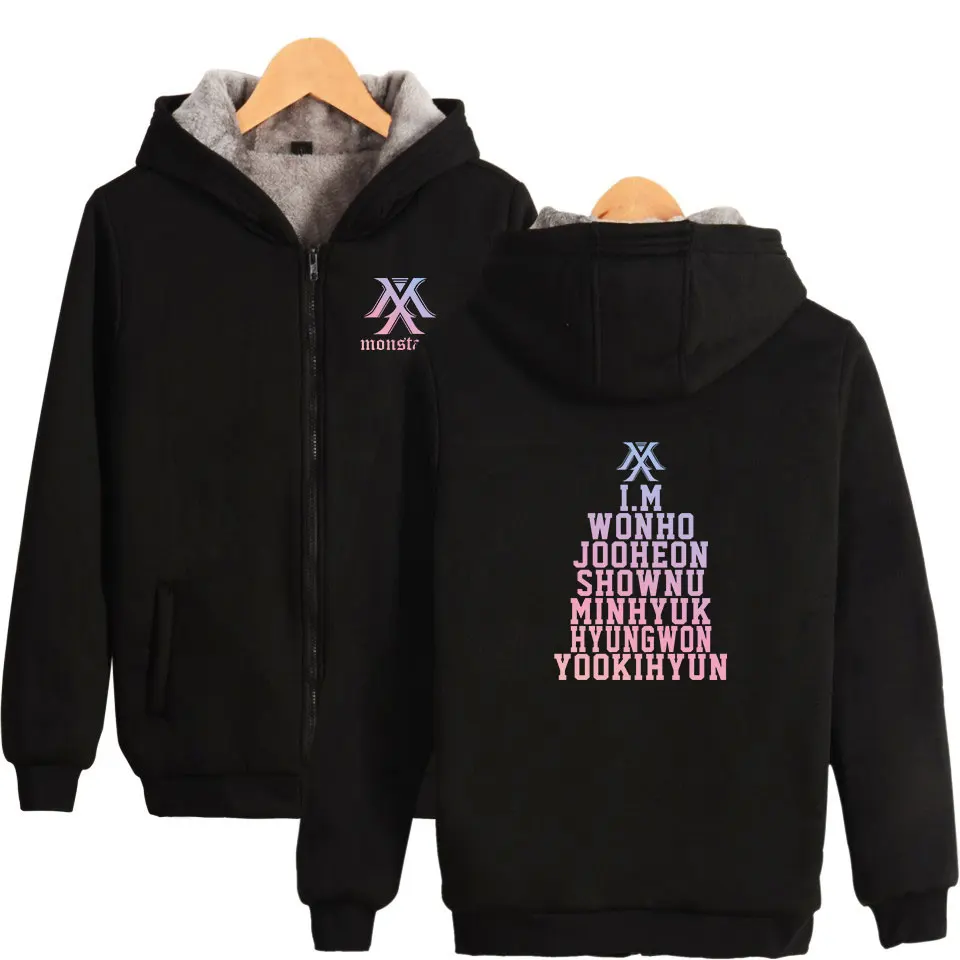 

MONSTA X Group Fans Winter Thick Coats Thick Warm Hoodies New Winter Kpop Harajuku Hip Hop Zipper Sweatshirts Coats Tops