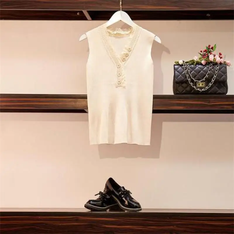 Очаровательная Женская Сексуальная трикотажная жилетка без рукавов с v-образным