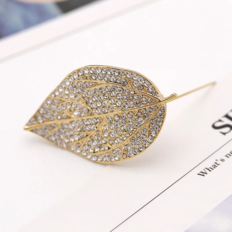 Женская Брошь в виде листьев с чешским кристаллом золотого цвета|brooches for women|leaf