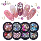 Цветные Стразы для ногтей с плоской задней стороной, смешанные размеры, цветные 3D украшения для ногтей, инструменты для дизайна ногтей в коробке