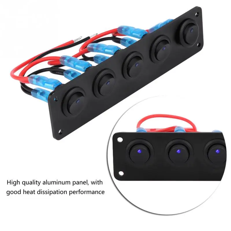 12 24V 5 Gang круглый тире кулисный переключатель Панель синий светодиодный для RV