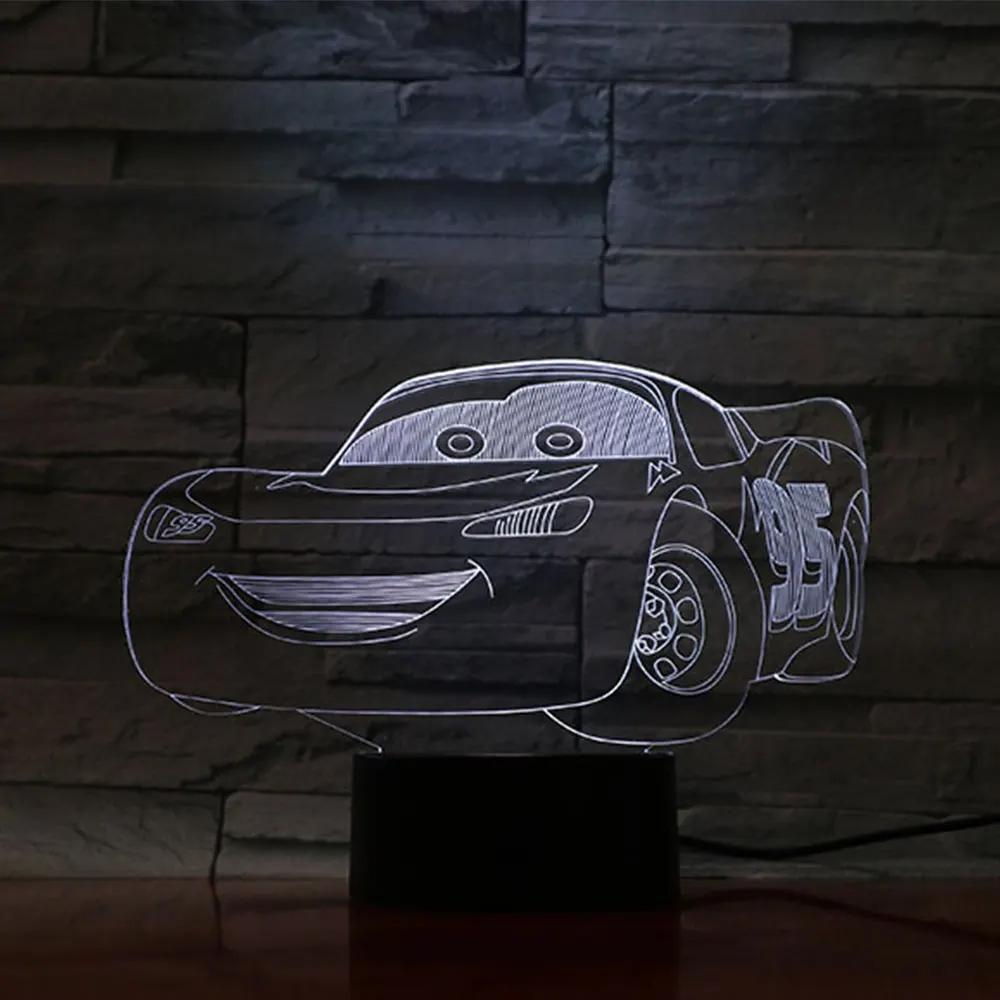 Мультяшный 3D ночной Светильник с машинками 3 Ramonp светильник ning McQueen детская Ночная лампа Цвет Изменен акриловая настольная лампа подарки для детей