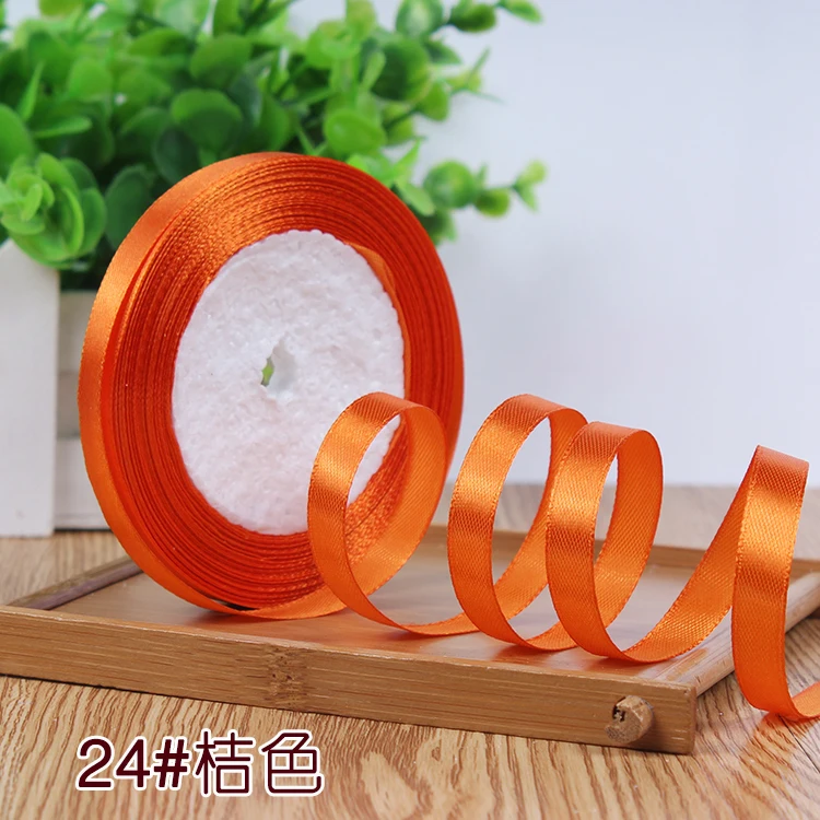 Orange 10 мм, 25 ярдов, односторонняя шелковая сатиновая лента, дешевая декоративная подарочная упаковка, Свадебные Рождественские ремесла, белые, розовые, красные, черные ленты - Цвет: Orange