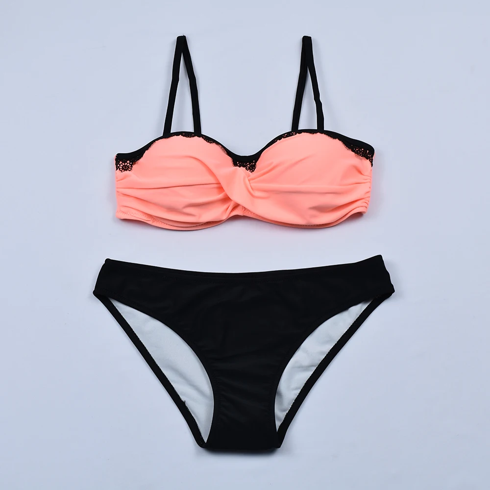 Женский кружевной желтый купальник пуш ап сексуальный комплект бикини с