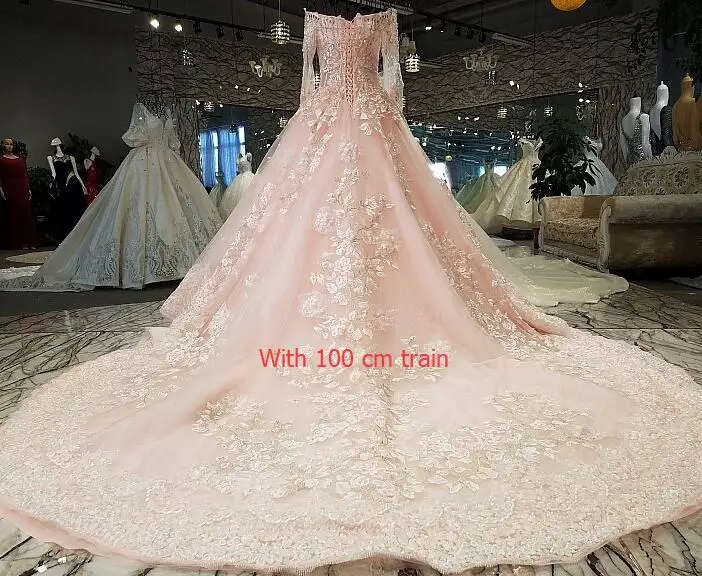 LS64345 розовая лодочка для шеи бальное платье полный рукав вечернее платье длинное зашнуровать назад формальное платье vestido longo de festa реальное фото - Цвет: 100 cm train