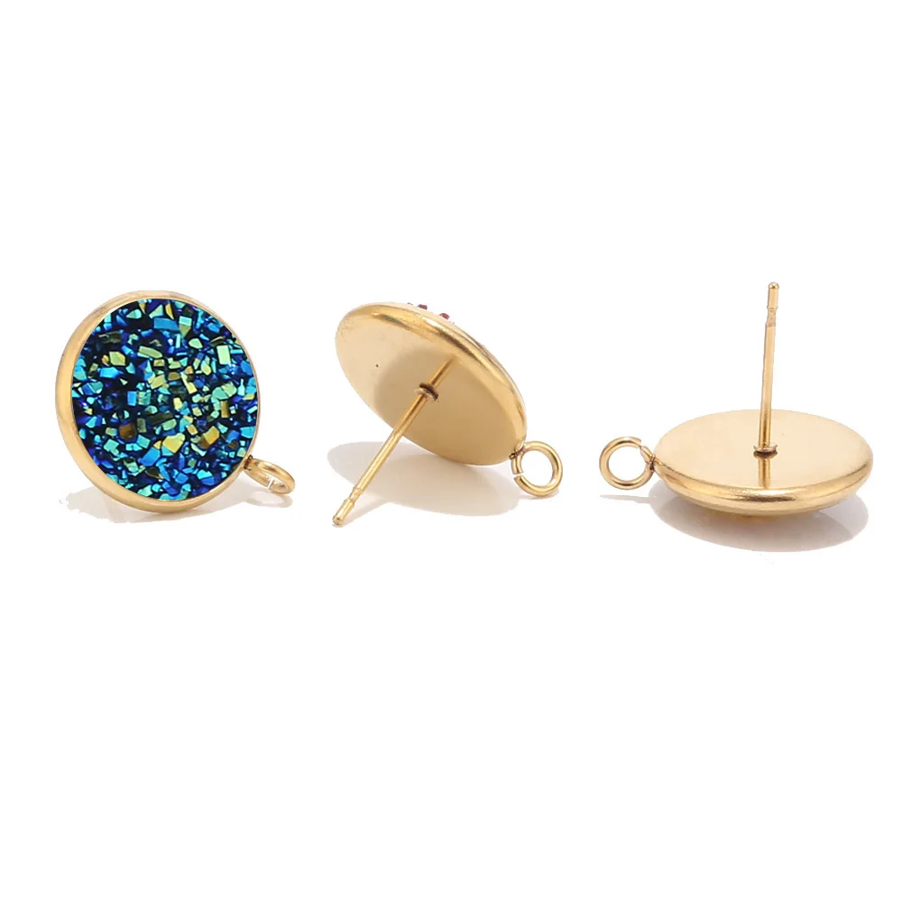 Earring Post 13 40 шт 12 мм из нержавеющей стали смолы друзы Ювелирные серьги по оптовой цене компоненты с петлей золотой тон - Цвет: Earring Post 13