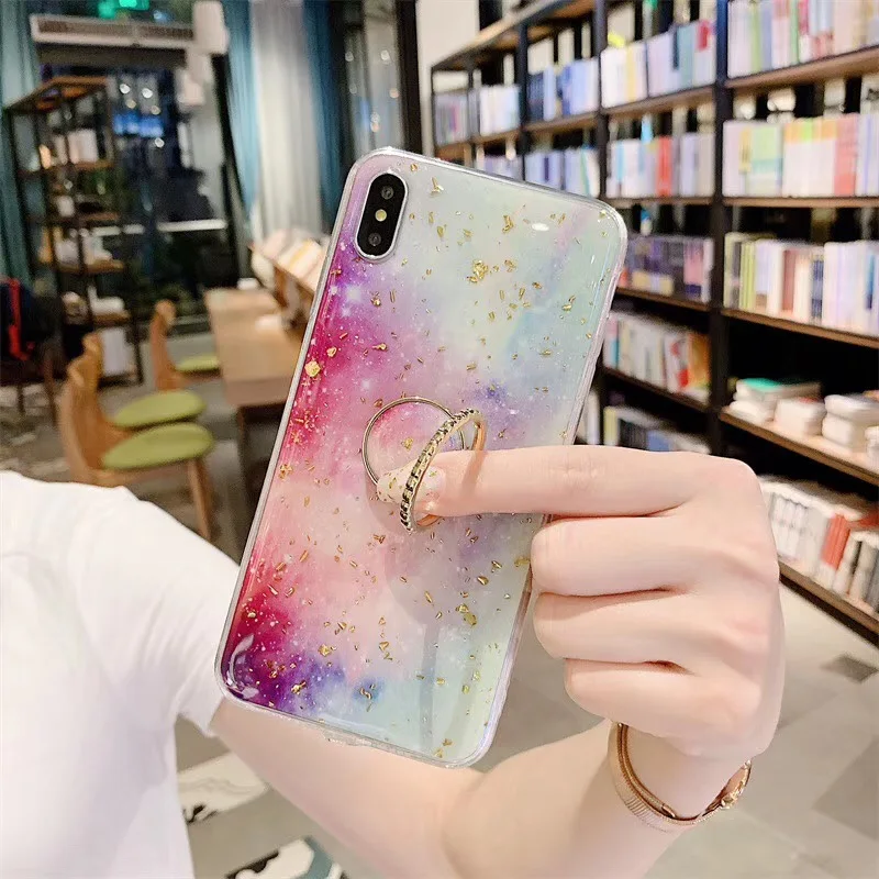 Чехол для iPhone Xr X Xs Max корейский Блестящий блестящий чехол с кольцом и подставкой