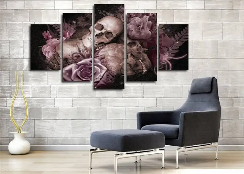 Hd напечатанный череп And Roses картина холст печать Декор помещения плакат