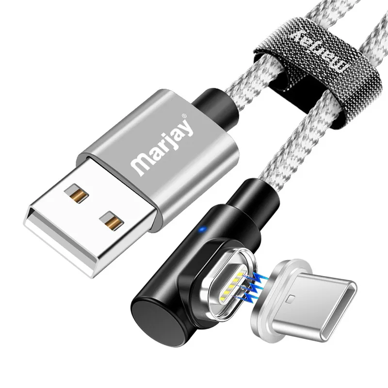 Silver Type C Cable Магнитный кабель Marjay 90 градусов Micro usb type C для быстрой зарядки, магнитное зарядное устройство Microusb type-C для iphone Xs MAX xiaomi Usb-c - Цвет: Silver Type C Cable