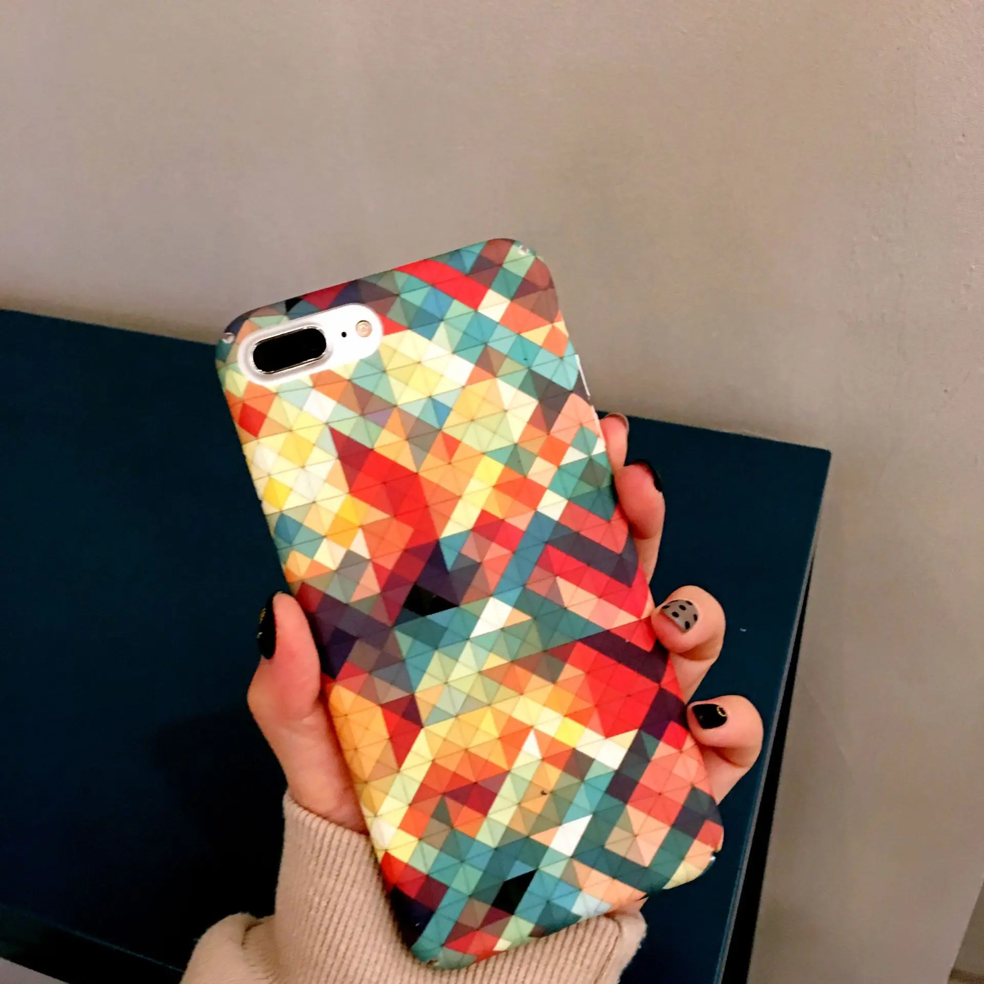 Fashion Beautiful Diamond Phone Case For iPhone 6 6S 7 8 Plus X Geometric Colorful Grid Back Cover Glossy Luxury Fitted Cases |