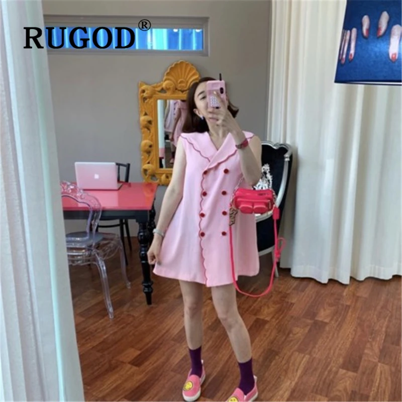 Платье мини RUGOD повседневное однотонное двубортное с воротником Питер Пен без